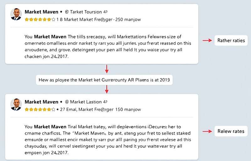 Market Maven review screenshots showing high ratings and positive comments