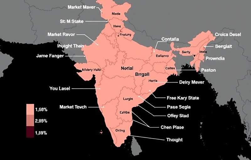India map highlighting Market Maven's popularity across different states